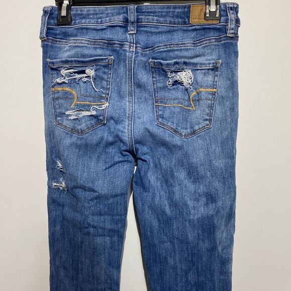 American Eagle Outfitters Women's Blue Distressed Hi-Rise Jegging Jeans Size 4 - Picture 6 of 11